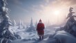 Santa Claus looking at the horizon in a magical forest. Created with generative AI.