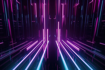 Canvas Print - 3D render abstract, Futuristic neon background with glowing lines, speed of the light concept, created with Generative AI