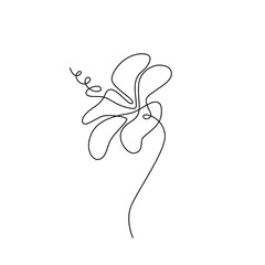 HIBISCUS LINE ART. Vector flower. Continuous Line Drawing Vector for print poster, card, sticker tattoo, tee with Hibiscus Flower. One Line art black Hand Drawn simple Illustration on White Background