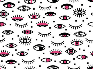 Wall Mural - seamless pattern with black and white eye and lash vector background. perfect for wallpapers, patter