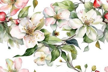 Canvas Print - colorful flowers and leaves against a white backdrop. Generative AI