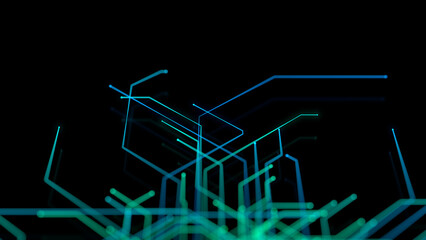 Blue and Green Cyberspace Concept with High-Tech Structure. Futuristic Network Lines with copy-space.
