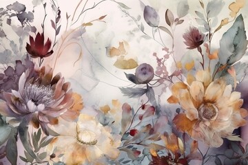 Poster - colorful flowers painted on a white canvas. Generative AI