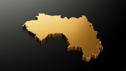 Sticker - 3D rendered map of Guinea in shiny gold on a black background - travel and vacation concept