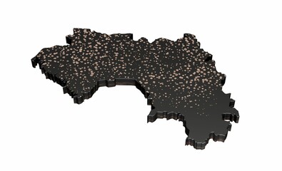 Poster - 3D render of a metallic black Guinea shaped map isolated on a white background