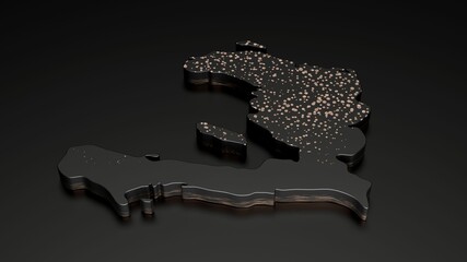 Sticker - 3D illustration of Haiti's black stone texture map isolated on a dark background with shadows