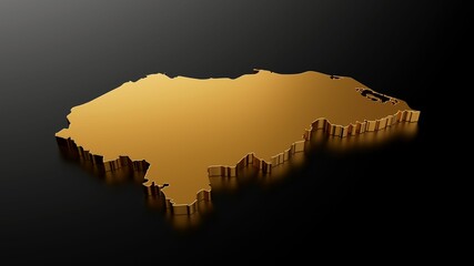 Poster - 3D illustration of Honduras' gold stone map isolated on a black background