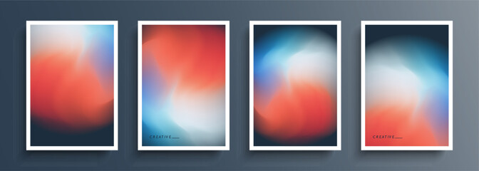 Aufkleber - Set of blurred backgrounds with soft color gradient defocused round shapes. Abstract graphic templates collection for brochure covers, posters and flyers. Vector illustration.