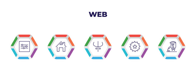 Poster - editable outline icons with infographic template. infographic for web concept. included on slider, home button, darkness, favorite up, newscaster icons.