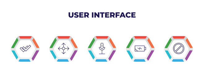 Poster - editable outline icons with infographic template. infographic for user interface concept. included double checking, enlarge, mic, charging status, forbbiden icons.