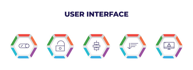 Poster - editable outline icons with infographic template. infographic for user interface concept. included activated, unblocked, horizontal alignment, sort down, error page icons.