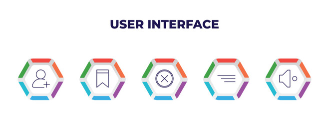 Poster - editable outline icons with infographic template. infographic for user interface concept. included add user, bookmark, wrong, side menu, low volume icons.