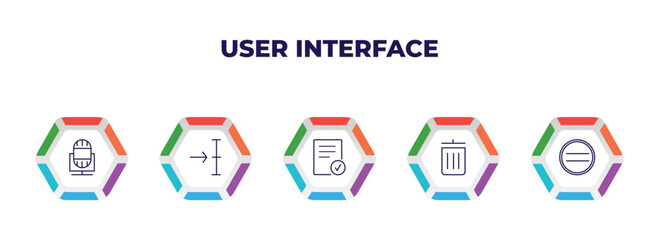 Poster - editable outline icons with infographic template. infographic for user interface concept. included voice recorder, medium, checked, eliminar, pause icons.