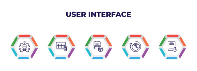 Poster - editable outline icons with infographic template. infographic for user interface concept. included data connection, table for data, analytics tings, reload pie chart, download ebook icons.