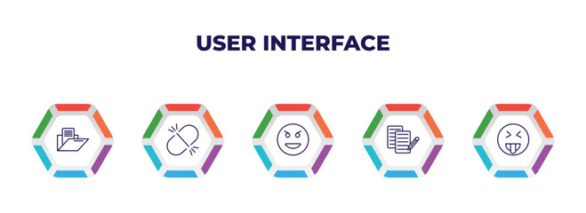 Poster - editable outline icons with infographic template. infographic for user interface concept. included data folder, unlink, evil smile, paper work, insolent icons.