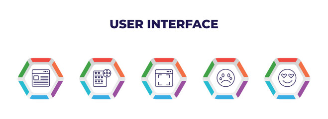 Poster - editable outline icons with infographic template. infographic for user interface concept. included images interface, film list, screen in white, crying smile, in love smile icons.