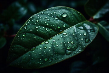 Wall Mural - Beautiful green leaves with drops of water. Generative AI	