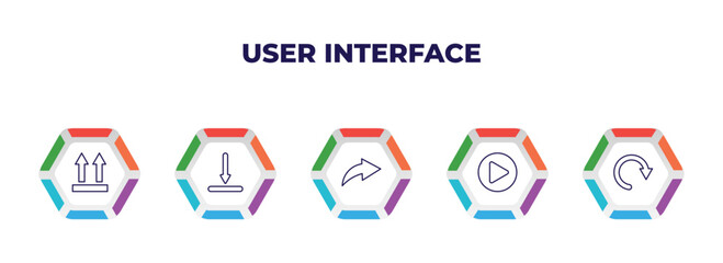 Poster - editable outline icons with infographic template. infographic for user interface concept. included up side, downloading, right curve arrow, right arrow play button, redo arrow icons.