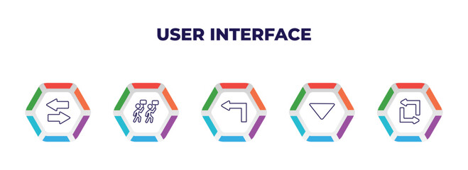 Poster - editable outline icons with infographic template. infographic for user interface concept. included opposite directions, industrial action, left turn, drop down, replay arrows icons.