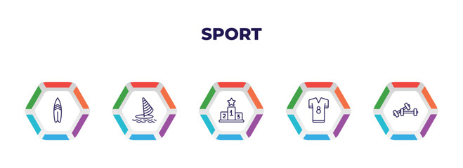 Poster - editable outline icons with infographic template. infographic for sport concept. included surf, windsurf, podium, football jersey, training icons.