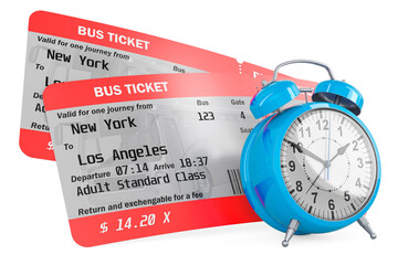 Poster - bus tickets with alarm clock, 3d rendering