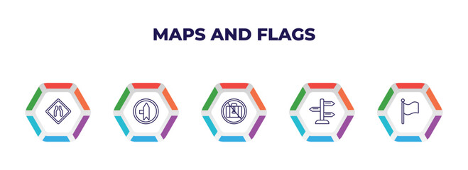 Poster - editable outline icons with infographic template. infographic for maps and flags concept. included narrow two lanes, left side road, no luggage, vintage, plain flag icons.