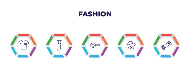 Poster - editable outline icons with infographic template. infographic for fashion concept. included white t shirt, cord lace, stud, style, skein icons.