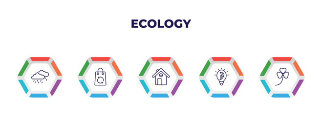 Wall Mural - editable outline icons with infographic template. infographic for ecology concept. included raining, recycled bag, green home, eco light, shamrock icons.