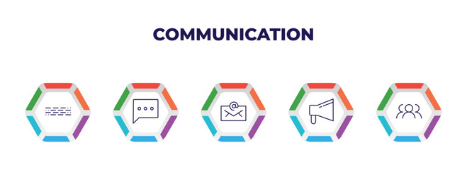 Poster - editable outline icons with infographic template. infographic for communication concept. included morse code, chat bubble, emails, bullhorn, speaking icons.