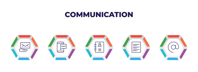Poster - editable outline icons with infographic template. infographic for communication concept. included receiving email, mobile chat, contacts, text lines, arroba icons.