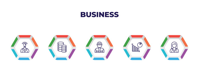 Poster - editable outline icons with infographic template. infographic for business concept. included solution, data, worker, diagram, businesswoman icons.