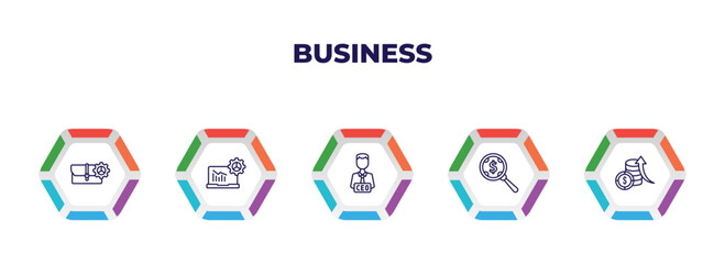Poster - editable outline icons with infographic template. infographic for business concept. included briefcase tings, laptop analysis, chief executive officer, money searcher, money investment icons.