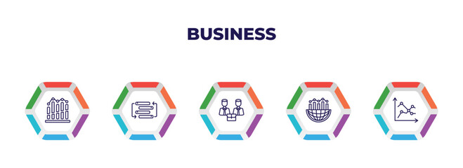 Poster - editable outline icons with infographic template. infographic for business concept. included business graph, rearrange, men couple, globe analytics, line chart statistics icons.