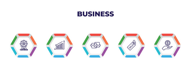 Poster - editable outline icons with infographic template. infographic for business concept. included big ferris wheel, loss chart, points connected chart, sale tag, hand with money gear icons.