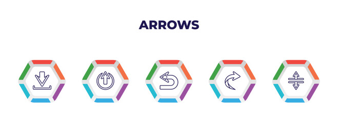 Poster - editable outline icons with infographic template. infographic for arrows concept. included download, enter up, return, right curve, split vertical icons.