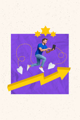 Aufkleber - Creative 3d photo artwork graphics collage painting of excited guy getting working emails isolated drawing background