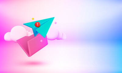 Poster - Folder with paper plane. New message concept. 3d vector banner with copy space