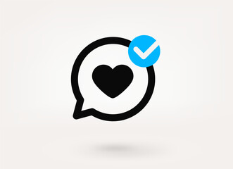 Aufkleber - Speech cloud pictogram with heart pictogram and approve check mark. Linear vector linear icon
