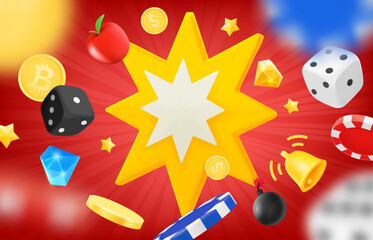 Aufkleber - You win concept with flying casino elements and flash with copy space. 3d vector illustration