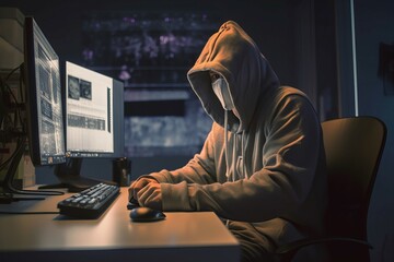 Poster - Hacker wearing hoodie. Generate Ai
