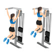 Woman doing pull ups exercise. Machine or assisted pull up