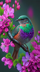 Wall Mural - birds colourfull in nature, pastel and bright generative ai