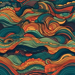 Sticker - Seamless psychedelic wave pattern background texture. Generative AI