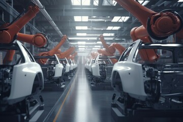 Poster - Robot hand assembly car. Generate Ai