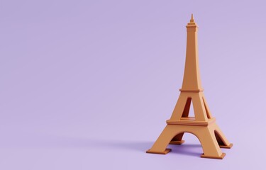 Wall Mural - Travel Paris, French Background.  Eiffel tower isolated on purple background. 3D Render Illustration.