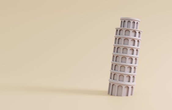 Pisa, Italy - 03.31.2023: Travel Italy Background. Tower of Pisa isolated on pastel background. 3D Render Illustration.