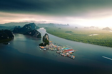 Sticker - Aerial view of a small island with a huge port in Thailand, Krabi, Ko Panyi