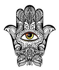 Poster - Hamsa Icon. Line Art Style Design Isolated On White Background