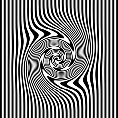 Canvas Print - Optical Art with Twist Striped. Background Abstract Line Black and White Color. Swirl Hypnotic Pattern. Vector illustration.