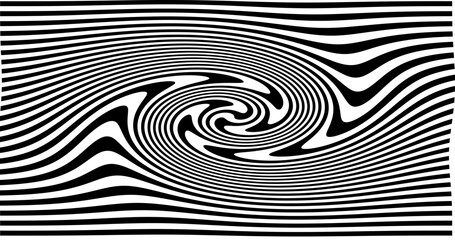 Wall Mural - Optical Art with Twist Striped. Background Abstract Line Black and White Color. Swirl Hypnotic Pattern. Vector illustration.